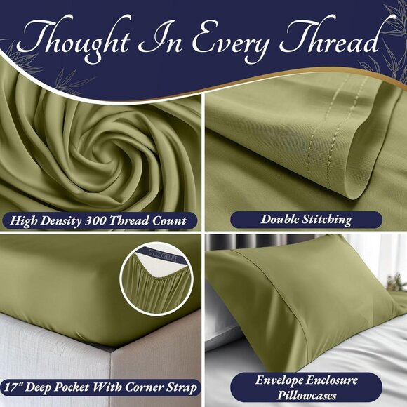 9- NIB Bamboo Sheets Queen Size 4pcs -Ultra Soft & Luxuriously Cooling, 17" Deep - Picture 3 of 8